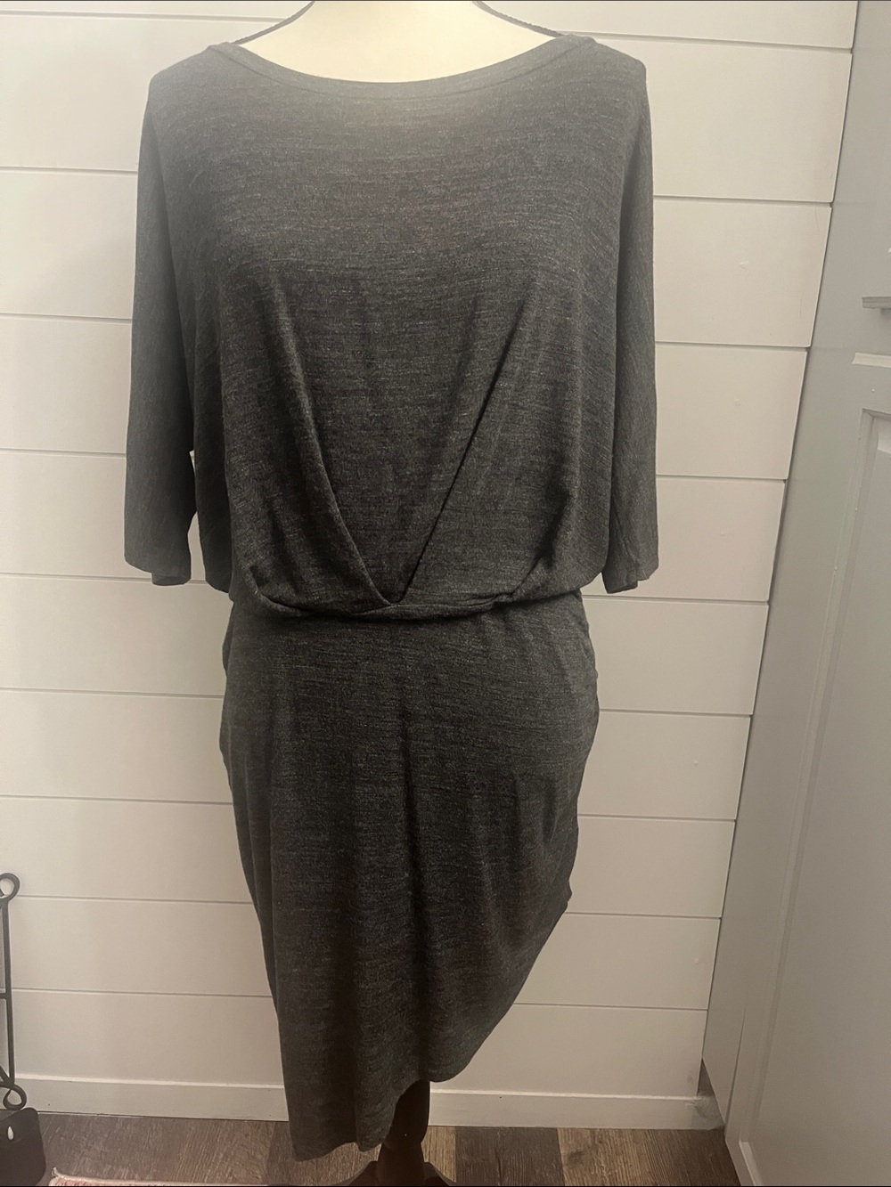 Women's Asymmetrical Charcoal Gray Knit Dress